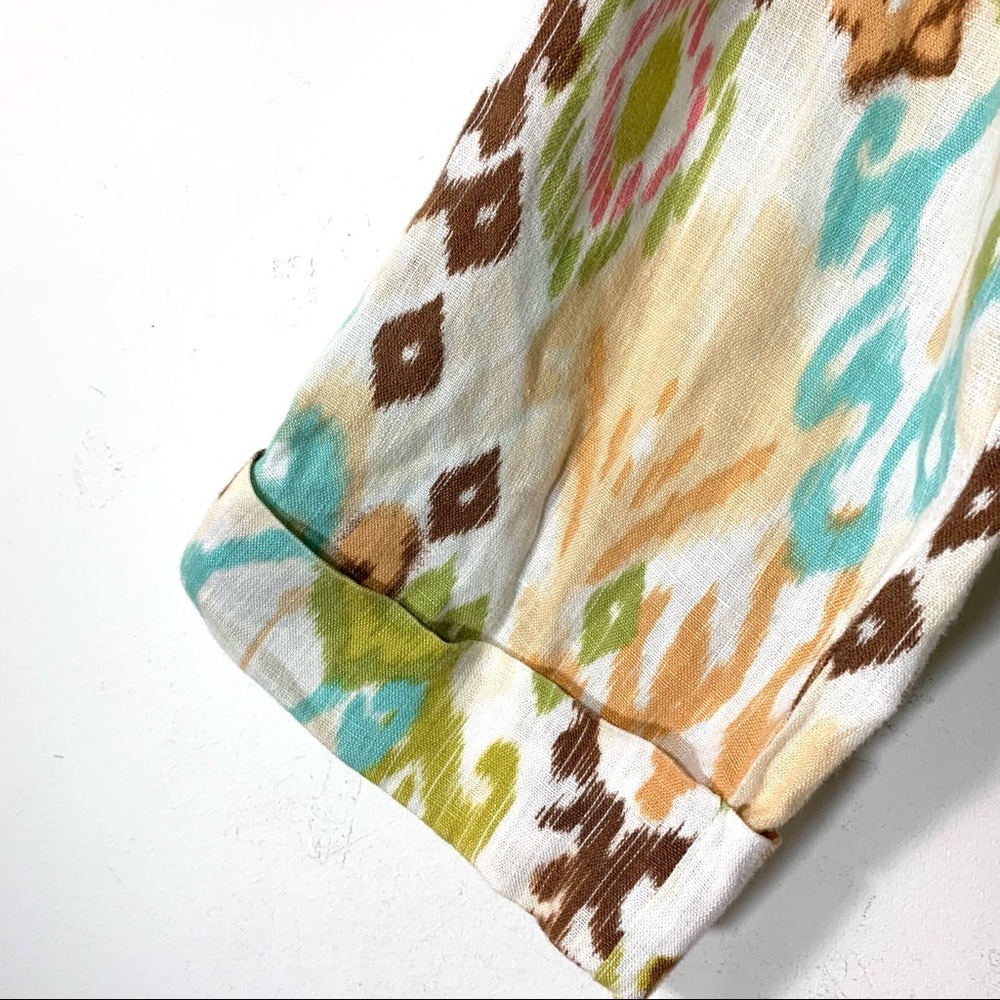 Jm Collection Linen Ikat Print Button Front Top - image 6